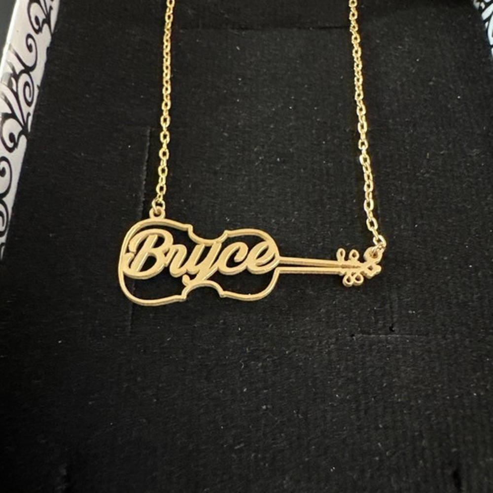 Musical Instrument And Name - Custom Personalized Violin Necklace Gold Plated