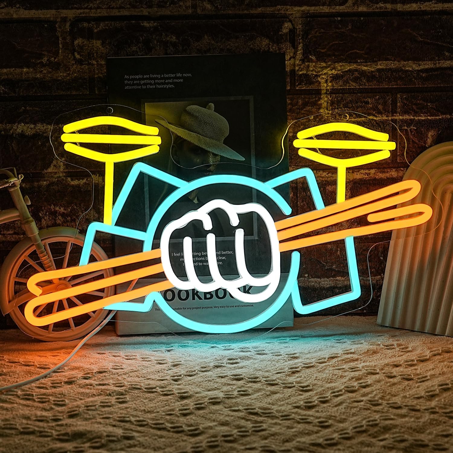 Drum Set Neon Sign USB Powered - Musical Instrument Set recension och pris
