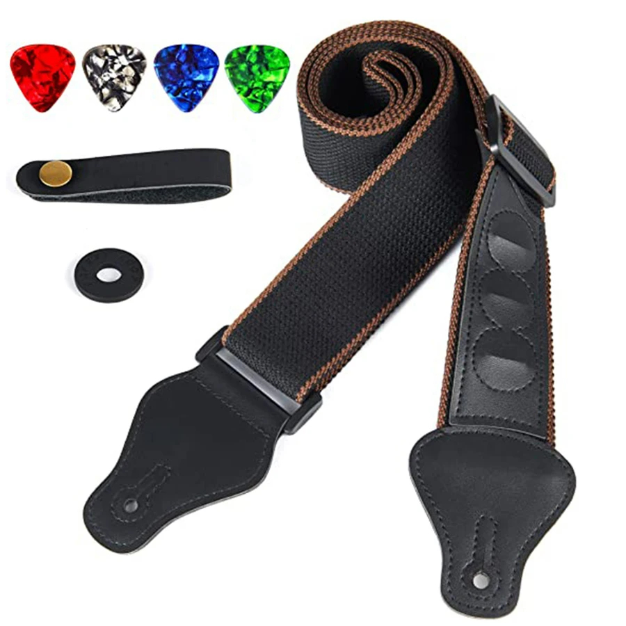 7Pcs/Set Guitar Strap Black PU - Musical Instrument Set recension och pris