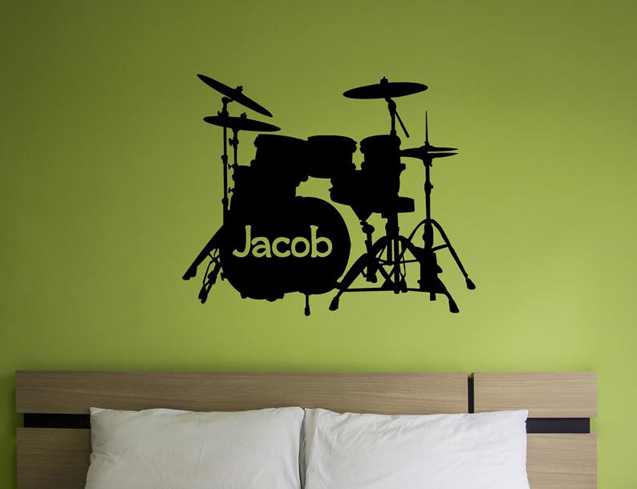 Drum Set Wall Decal Custom Nam - Musical Instrument And Name recension och pris